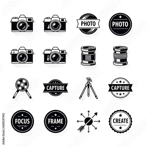 Wallpaper Mural Photography and camera interface icons pack, monochrome set Torontodigital.ca