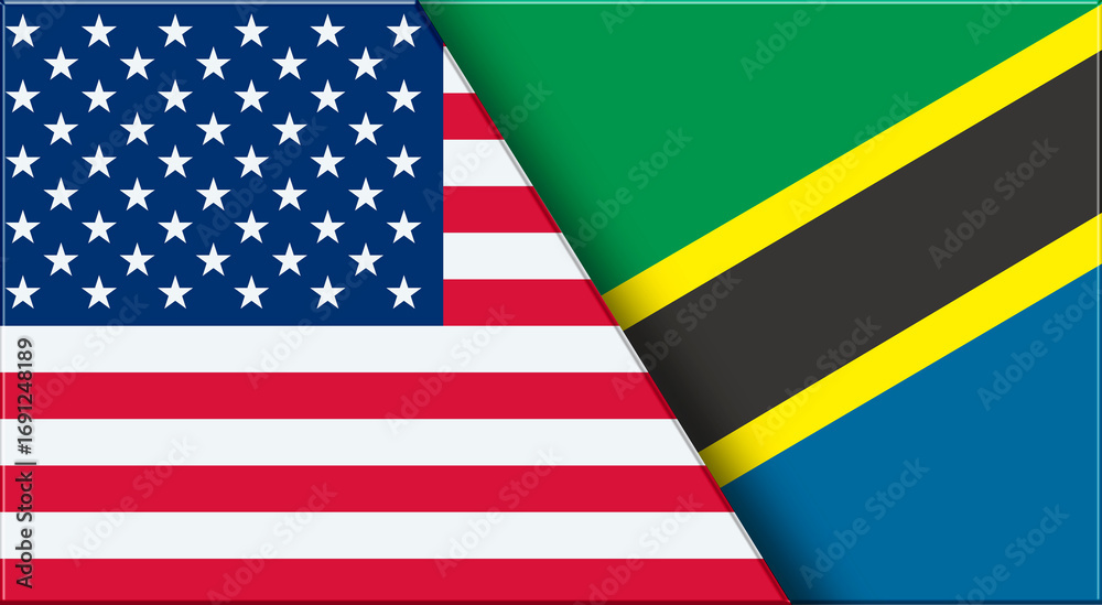 Fototapeta premium Flags of USA and Tanzania. American and Tanzanian National flags on Fabric.