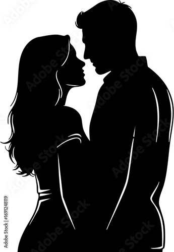 Romantic silhouette of loving couple embracing with affection, perfect for love stories and designs