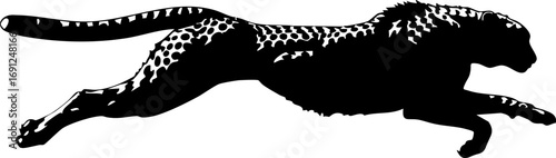 Dynamic cheetah silhouette leaps forward with power and grace, embodying speed and agility on the hunt