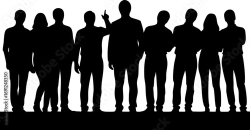 Diverse team silhouette shows collaboration, leadership, and unity in business success and growth