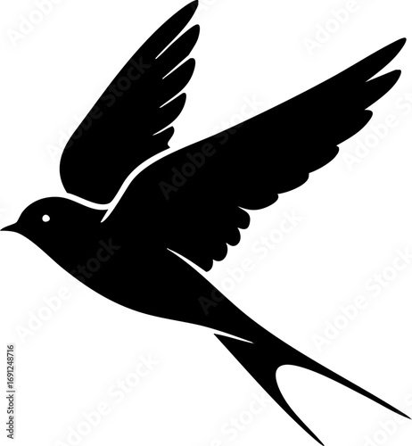 Obraz na płótnie Elegant black silhouette of a swift bird soaring gracefully with wings outstretc