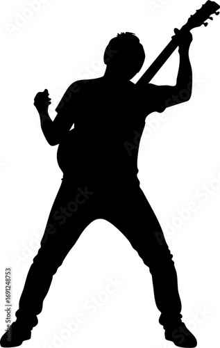 Energetic guitarist silhouette rocking out, capturing the passion of live musical performance and creative expression