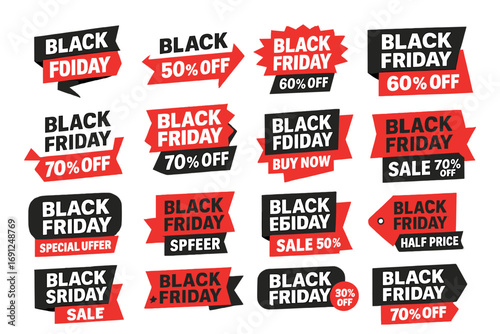 Isolated vector illustration of a Black Friday sale and discount label set