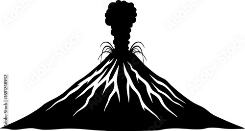 Powerful volcano eruption silhouette spewing smoke and ash creating a dramatic natural spectacle