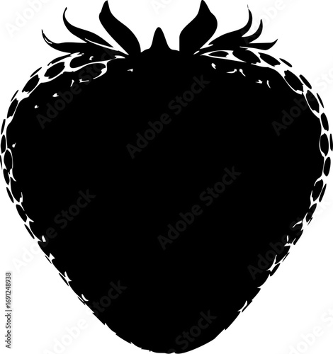 Bold black silhouette of a ripe strawberry, perfect for modern food branding and design projects