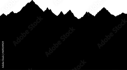 Majestic jagged mountain silhouette, dramatic peaks reaching skyward, evoking adventure and grandeur.
