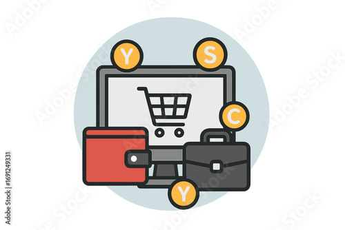 A sleek, minimalist flat icon collection for e‑commerce, showcasing essential shopping symbols in a modern, simplified design ideal for digital interfaces