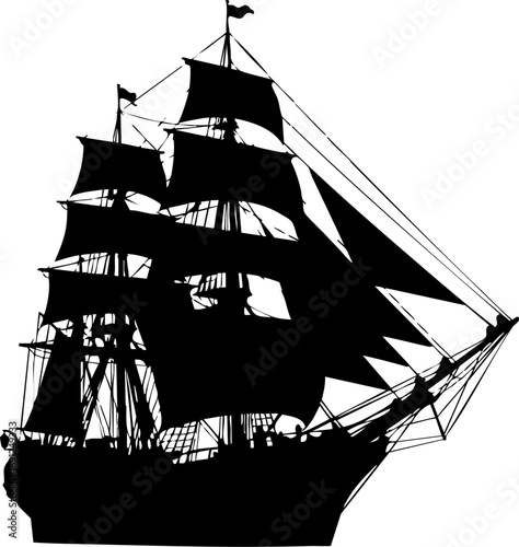 Majestic tall ship silhouette sailing on open sea, evoking adventure and exploration