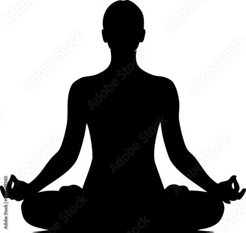 Serene silhouette meditating in lotus pose, finding inner peace and mindfulness for wellness