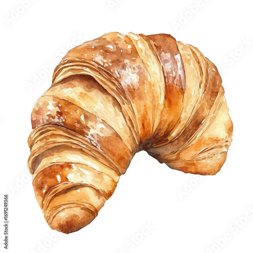 Croissant, watercolor vector, isolated on a white background.