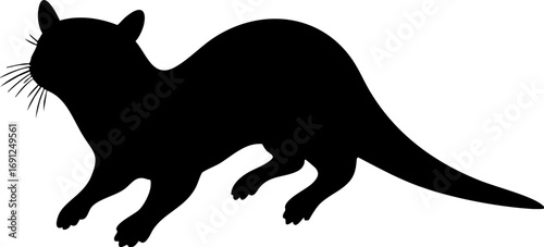 Sleek black silhouette of a curious ferret in motion, perfect for playful designs