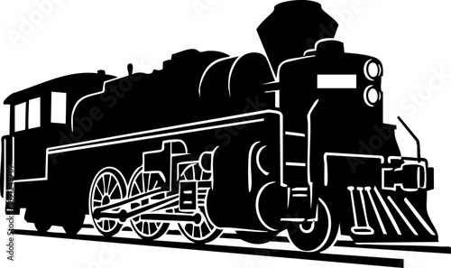 Powerful vintage steam locomotive in silhouette, capturing a bygone era of industrial might and adventure.