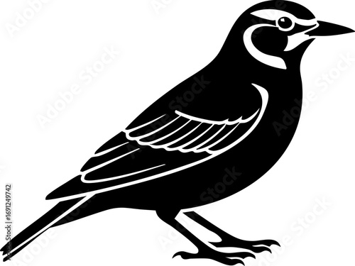 Elegant black and white bird silhouette for design projects, conveying nature and freedom.