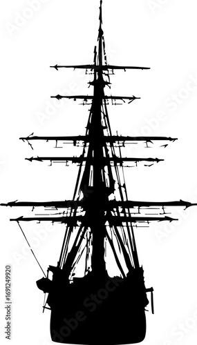 Majestic tall ship silhouette sails the seas, evoking adventure and historical voyages.