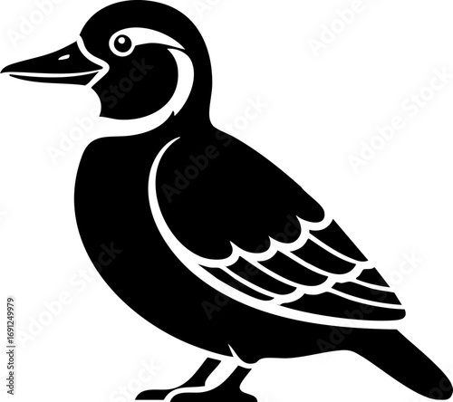 Charming black duck silhouette with clean lines, perfect for logos and nature designs