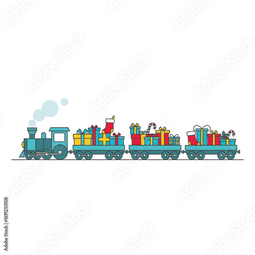 Festive Christmas Train with Gifts and Holiday Cheer