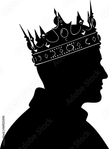 Majestic regal king silhouette crowned in opulent gold, symbolizing power, sovereignty, and leadership