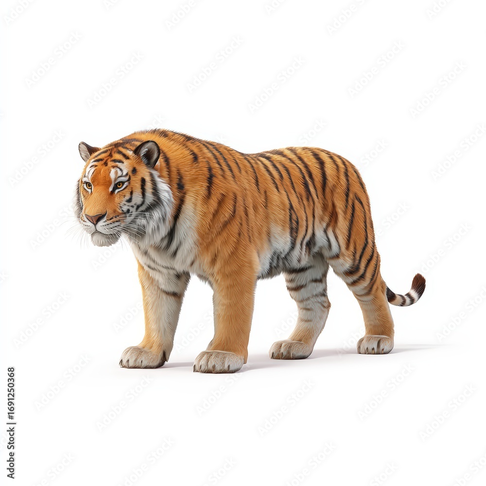 Fototapeta premium A tiger is standing on a white background