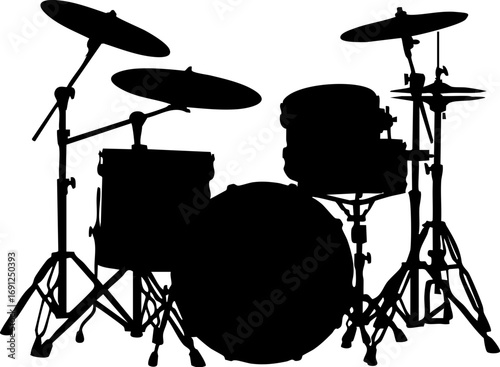 Dynamic drum kit silhouette captures rhythm and passion for music creation and performance