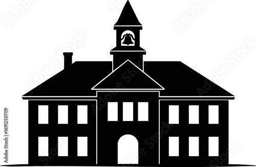 Classic school building silhouette with bell tower, timeless educational landmark for learning and community