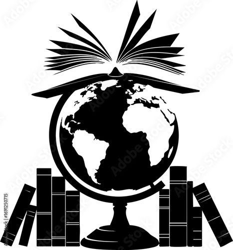 Global knowledge unlocked with open books and world globe symbol of education and learning