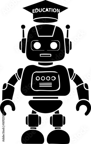 Smart robot graduate celebrates learning and future success in modern education