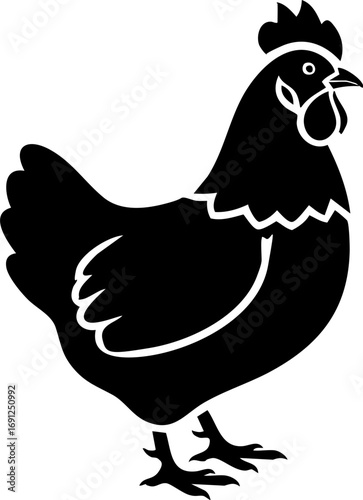Elegant black hen silhouette stands proudly, a symbol of farm life and natural simplicity for your designs.
