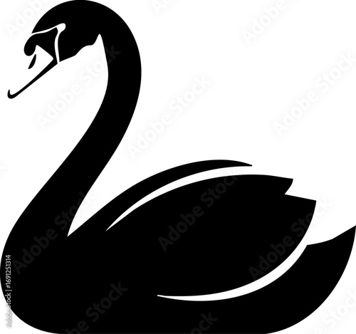 Elegant black swan silhouette gracefully poised, symbolizing elegance, uniqueness, and beauty in nature.