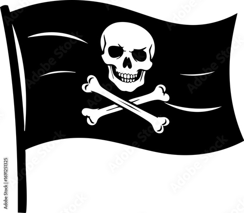 Iconic pirate flag with skull and crossbones waving proudly, symbolizing adventure and danger