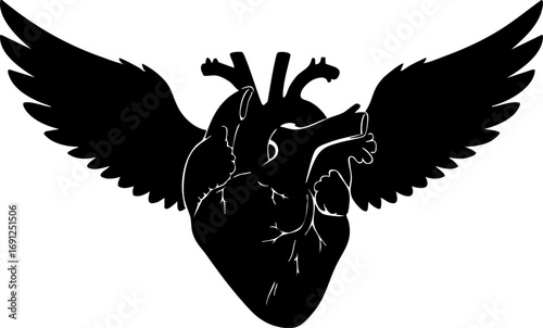 Symbolic heart with outstretched wings offers hope and freedom for health and life concepts