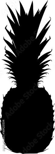 Striking black silhouette of a ripe pineapple, perfect for tropical designs and summer themes.