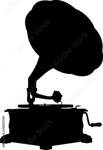 Timeless vintage phonograph silhouette evokes nostalgia for classic music and analog sound