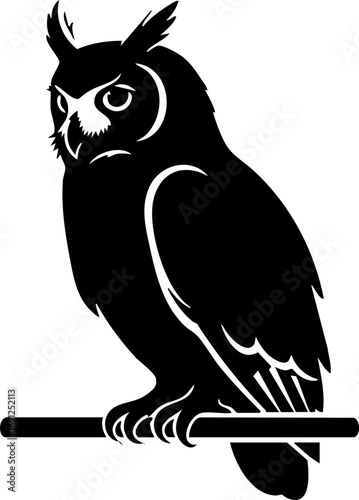 Majestic owl perched on branch, symbol of wisdom and nocturnal hunter, striking silhouette