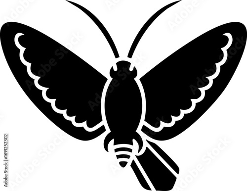 Elegant black moth silhouette, symbolizing transformation and natural beauty, perfect for design.