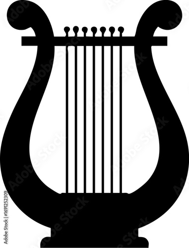 Elegant black lyre silhouette evokes classical music, ancient Greece, and artistic inspiration for timeless designs