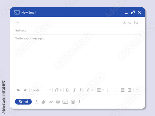 Empty Email Window Mockup – New Message UI Template for Mail Application and Web Design. Vector.