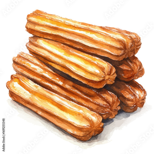 Churros, watercolor vector, isolated on a white background.