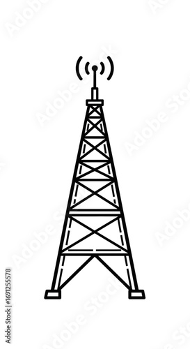 A simple line drawing of a communication tower on a white background.