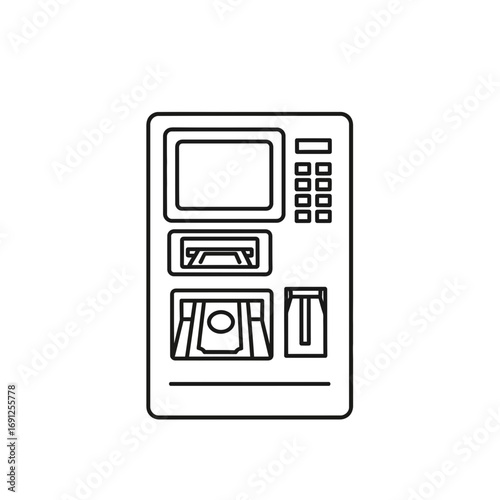 Line drawing of an automated teller machine or atm in white background.