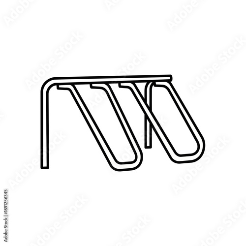 Simple line drawing of a bicycle rack isolated on a white background.