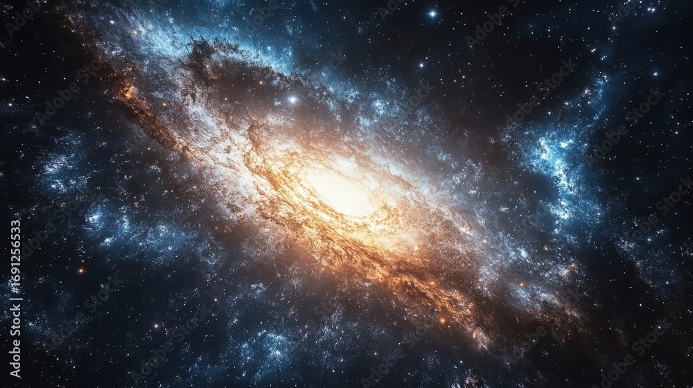 Fototapeta premium Stunning galaxy spinning in the cosmic ocean, sparkling stars, and bright colors display the beauty of space.