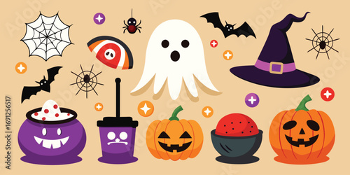 Set of halloween icons. set of halloween elements. halloween vector set. 