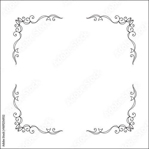 Elegant pointy black and white monochrome ornamental border for greeting cards, banners, invitations. Vector frame for all sizes and formats. Isolated vector illustration.