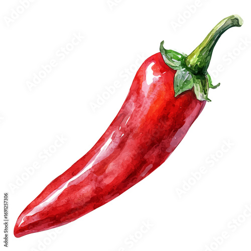 watercolor vector of Chili Pepper, isolated on a white background.
