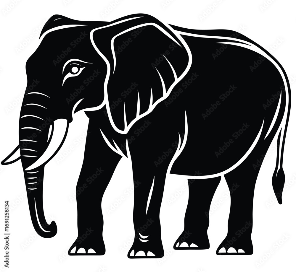Fototapeta premium White background features an isolated elephant, a large wild mammal with a long trunk, walking