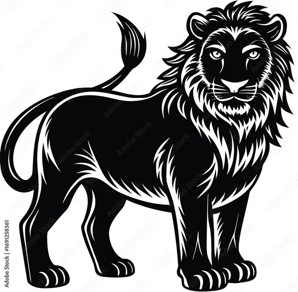 Obraz premium Lion vector illustration sketch with tribal design of wild feline animal head