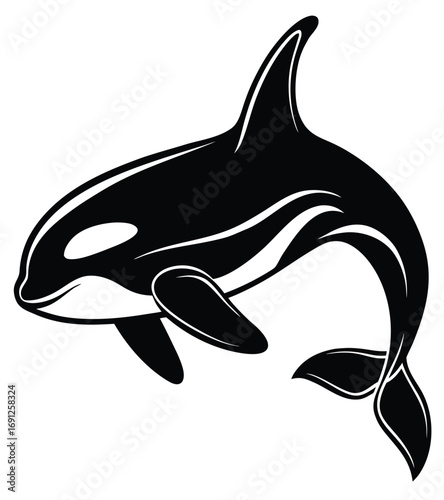 Black silhouette vector illustration of a dolphin and shark swimming in the ocean