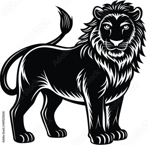 Lion vector illustration sketch with tribal design of wild feline animal head