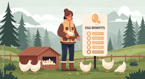 A vibrant illustration showcasing the benefits of farm-fresh eggs in a natural setting